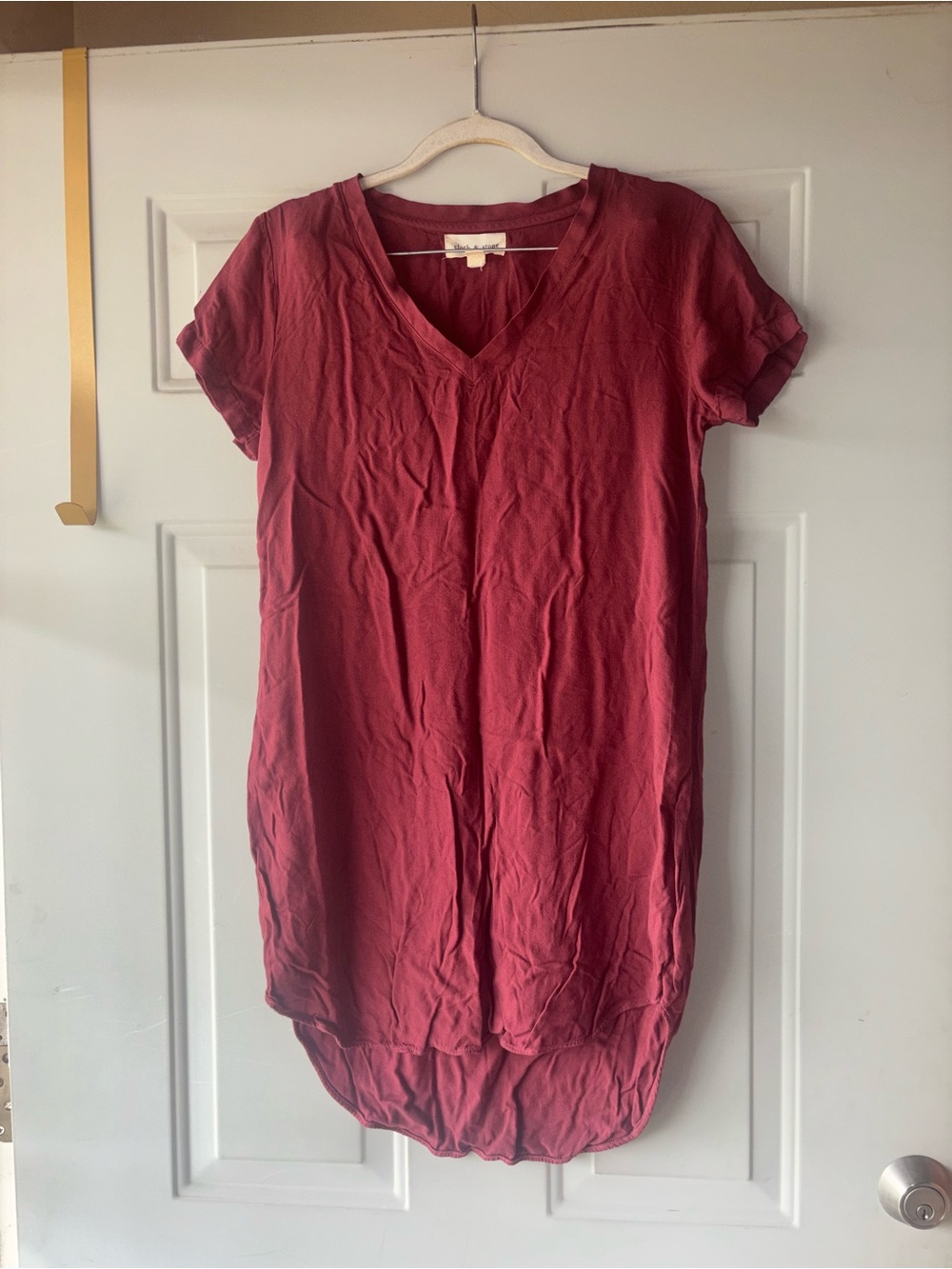 Cloth & Stone Anthropologie burgundy v-neck shirt dress size S